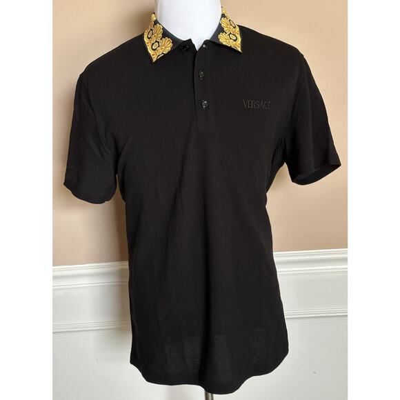 Versace Medusa Black/Gold Piquet Cotton Polo Shirt 6XL...
